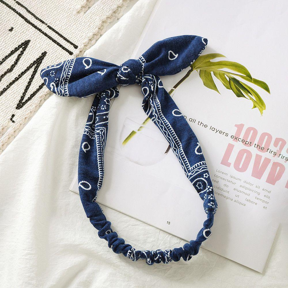 Women's Fashion Elastic Solid Colors Headwrap Bowknot Headband Turban Rabbit Ears Hairband