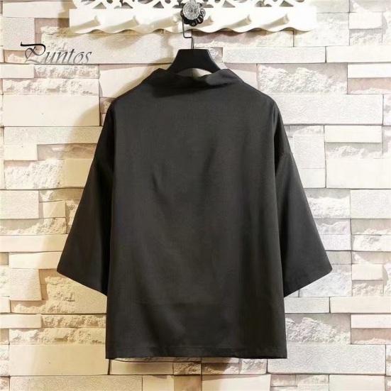 Весенняя мужская рубашка в стиле ретро в китайском стиле с открытой строчкой, свободный кардиган с рукавами три четверти, платье священника, чистый цвет, традиционная одежда, повседневная куртка, топ