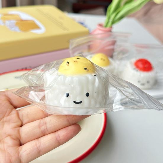 Игрушка-пищалка для рисовых шариков Yousheng с желтком, Улыбающийся мультяшный рисовый шарик-пельмень, Игрушка для снятия стресса, Медленно восстанавливающая форма, Сенсорная игрушка в виде поддельной еды