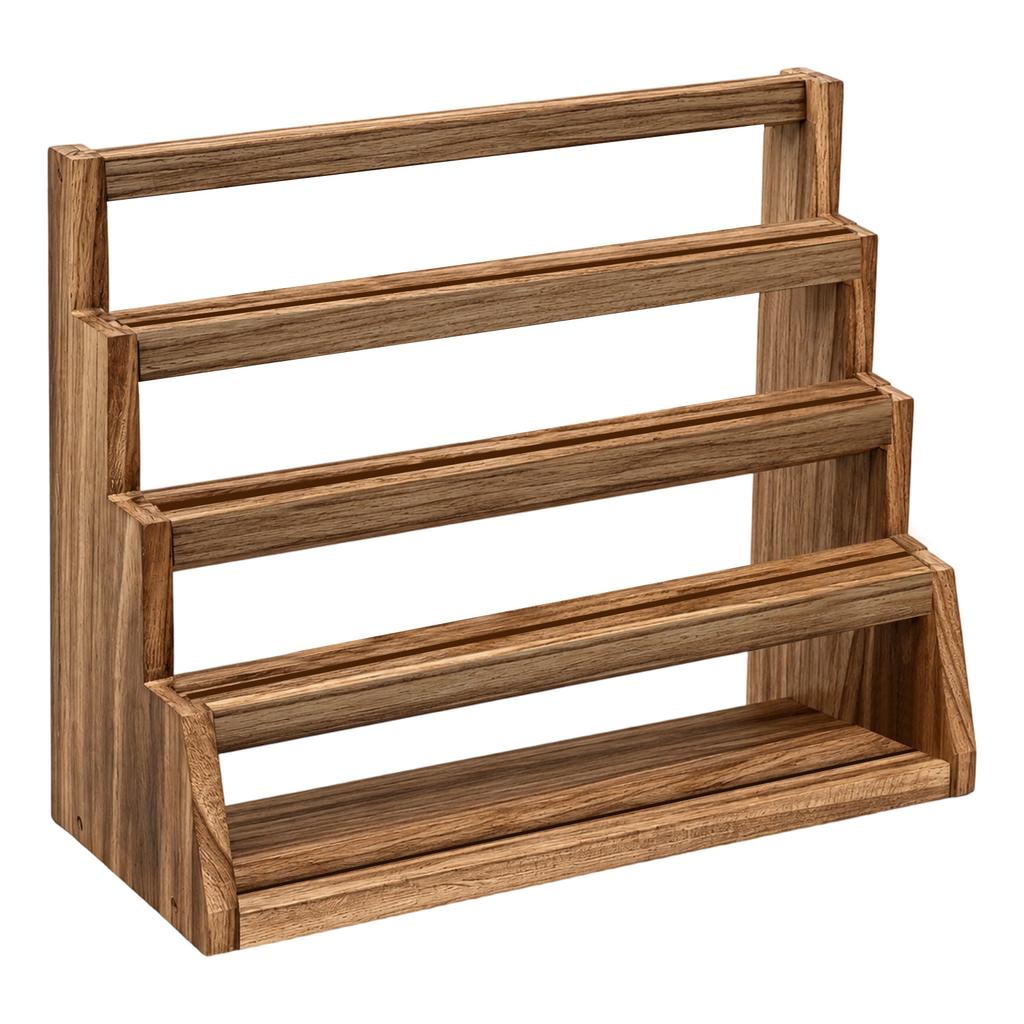 Wooden Multi Tier Display Stand Four Layer Card Holder Storage Rack Solid Wood Step Style Organizer for Collectibles and Small Items
