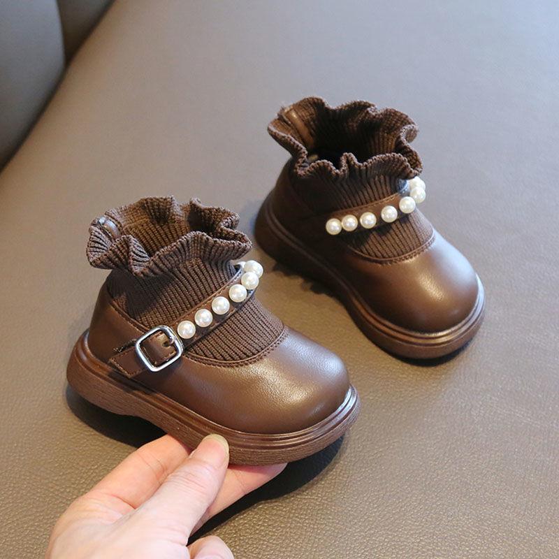 Girls' Soft-Soled Martin Boots, Leather Princess Shoes, Baby & Toddler Spring/Autumn Shoes, Ages 1-3.