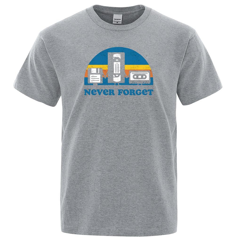 Cotton Tee Never Forget Sarcastic Graphic Music Funny Printed T-Shirt Men Loose Oversize Tshirt Casual Breathable Short Sleeve Clothing