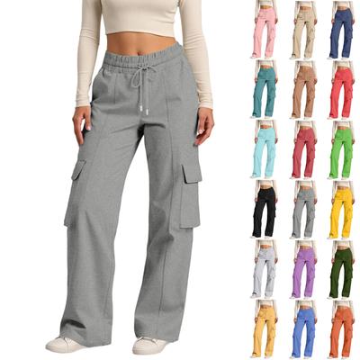 Женские повседневные модные однотонные брюки с эластичной талией на кулиске, рабочая одежда, широкие брюки с карманами