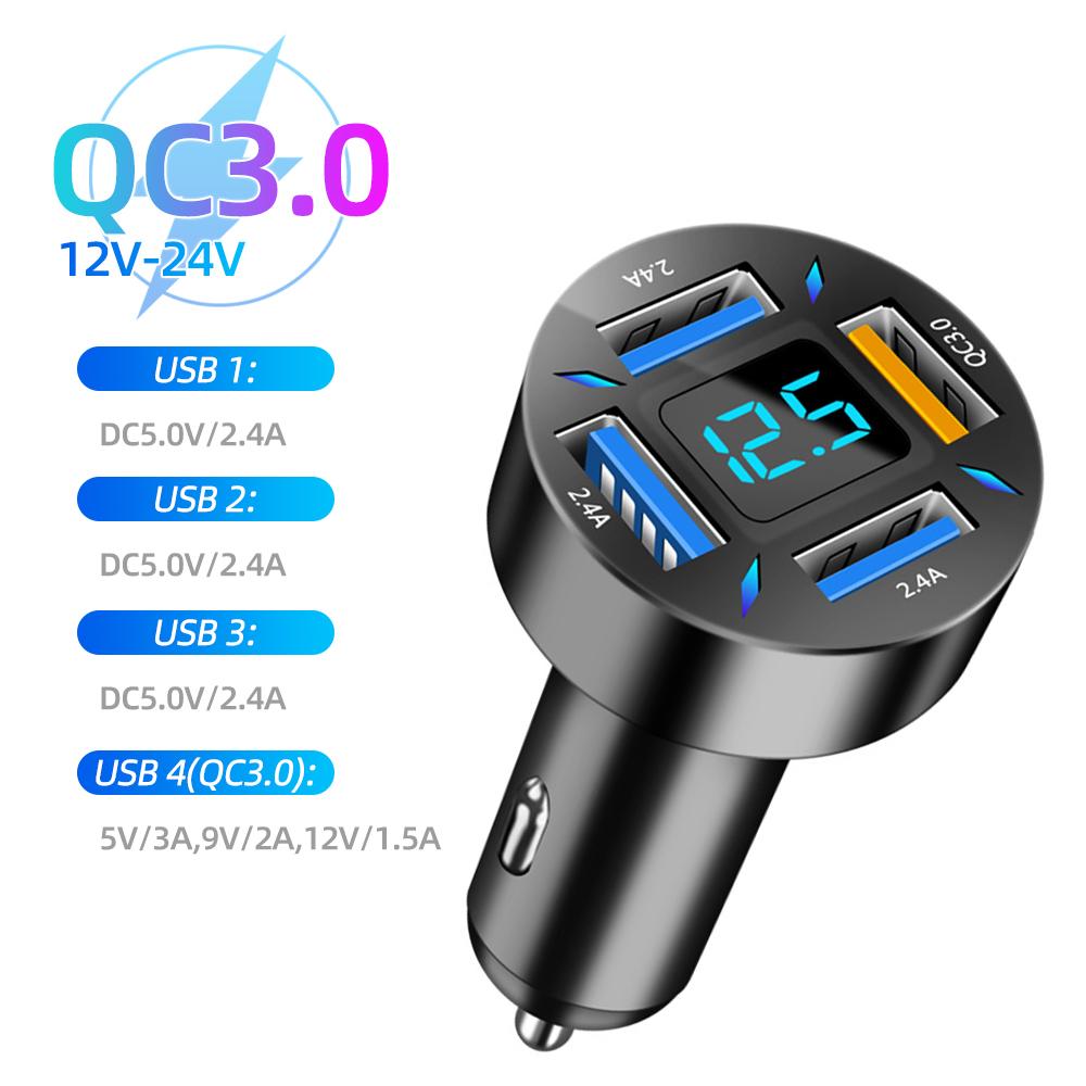 66W Car Charger Fast Charging PD QC3.0 with Voltmeter Cigarette Lighter Socket Power Adapter for Smart Phone