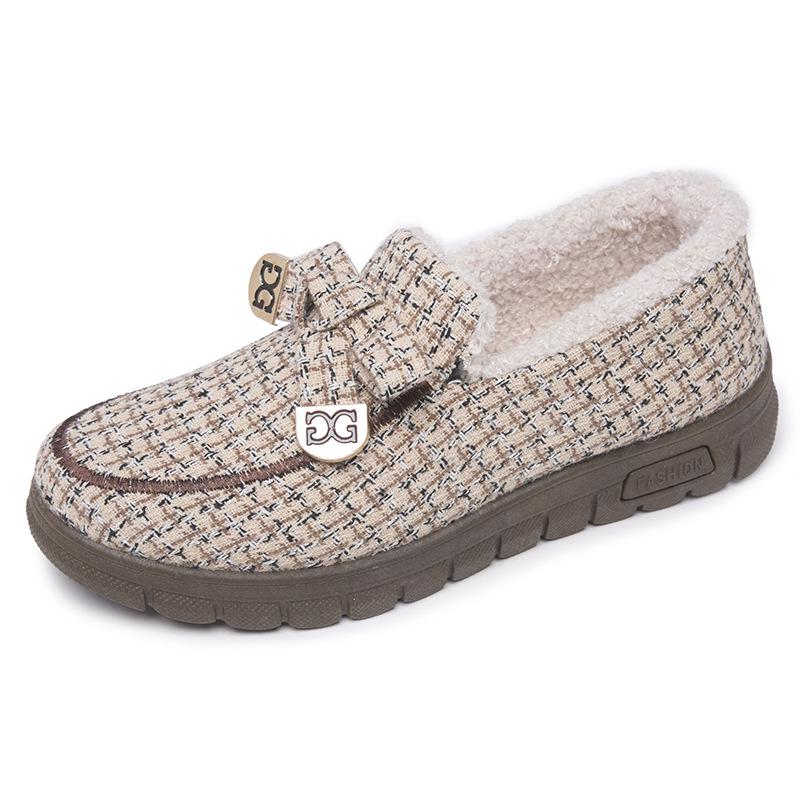 Winter Velvet Thickened Non-Slip Toad Shoes: Fashionable Plaid Cotton Slip-Ons
