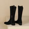 Новая корейская версия модные ботинки большого размера женские рукава однотонные круглый носок удобные женские ботинки резиновая подошва средний каблук высокие ботинки женские