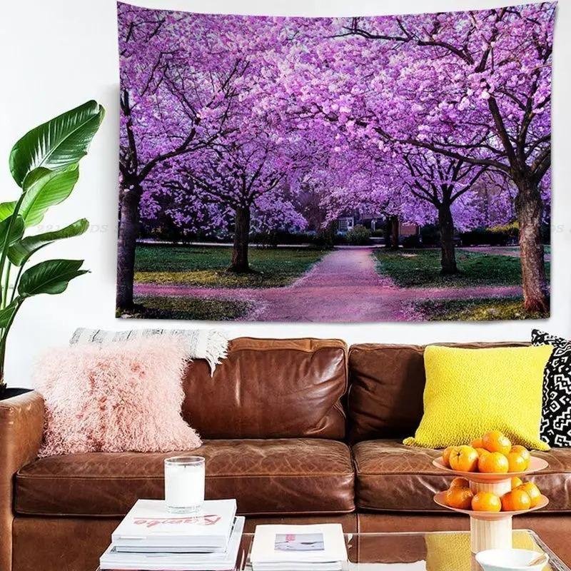Гобелен для гостиной в офисе Гобелен с изображением цветущего леса Гобелен для украшения стен дома