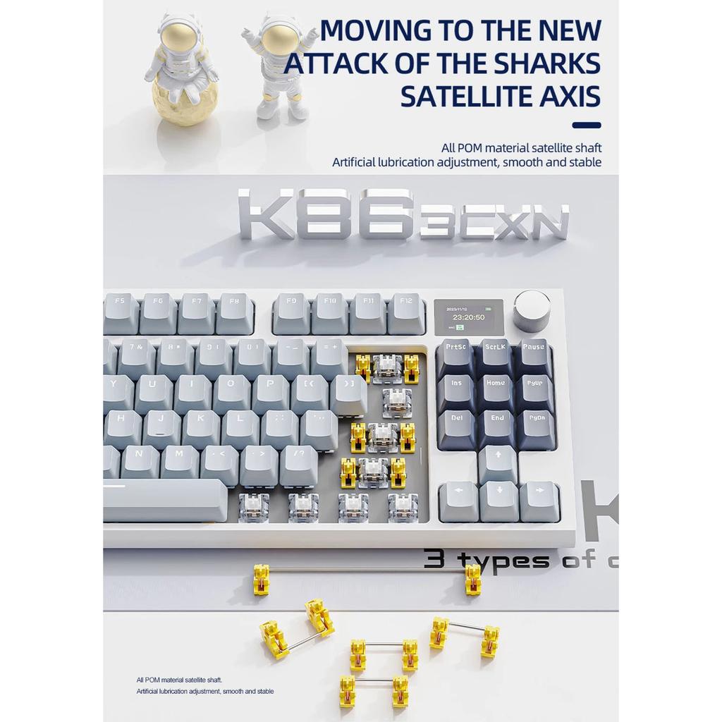 K86 Беспроводная механическая клавиатура с возможностью горячей замены Bluetooth/2,4g с экраном дисплея и поворотной кнопкой громкости для игр и работы