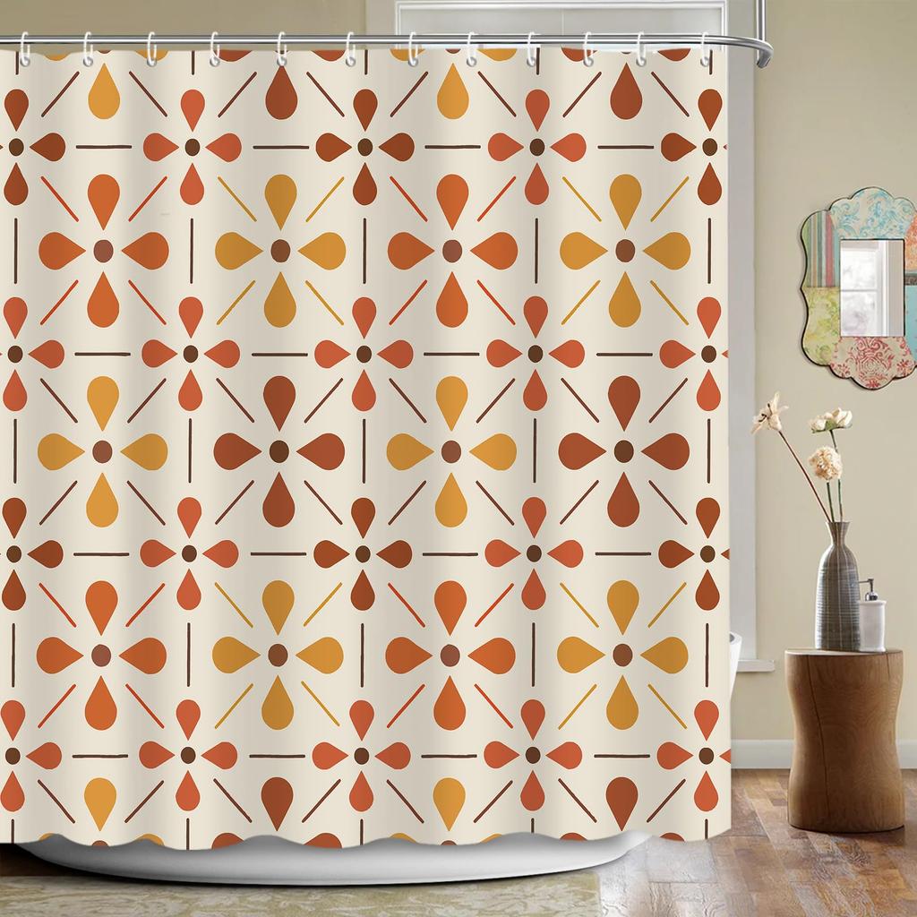 Шторка для душа в стиле Mid Century Modern, Геометрический абстрактный набор для декора ванной комнаты с крючками, Водонепроницаемый моющийся ретро-тканевый декор