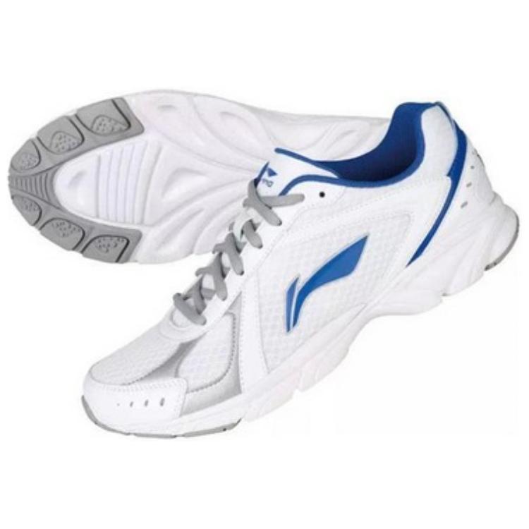 Li Ning Амортизирующие Дышащие Износостойкие Нескользящие Низкие Беговые Кроссовки Мужские Бело-Сине-Серые ARBJ055-1