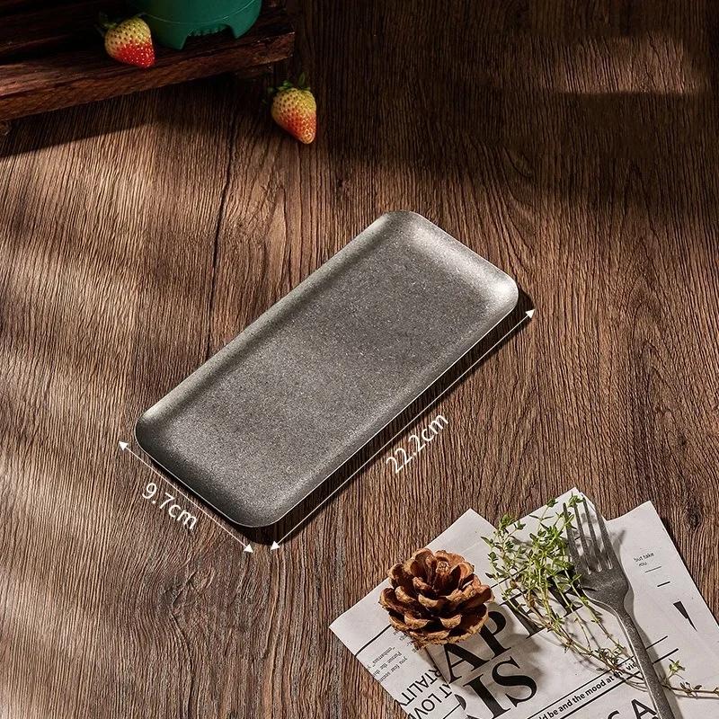 Винтажный квадратный поднос из нержавеющей стали 304 со снежинками и серебром, тарелка для обеда с круглым краем, поднос для гриля, декоративный поднос для стейка