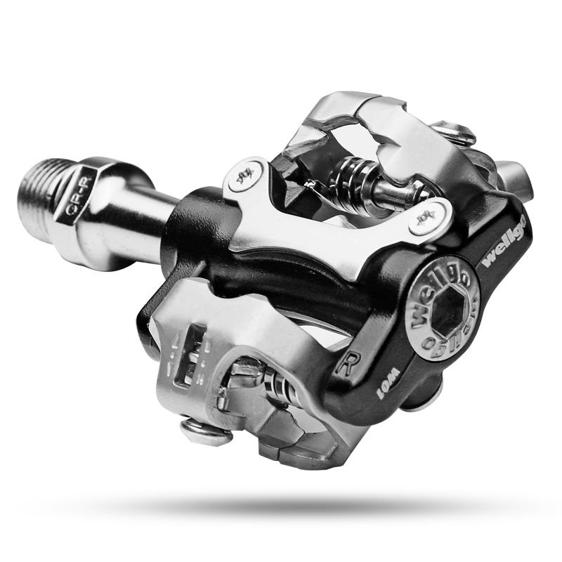 wellgo W01 Bicycle Pedal MTB Touring Bike Clipless Pedals 9/16" CR-MO Spindle Sealed Bearing Al-alloy with cleats ultralight