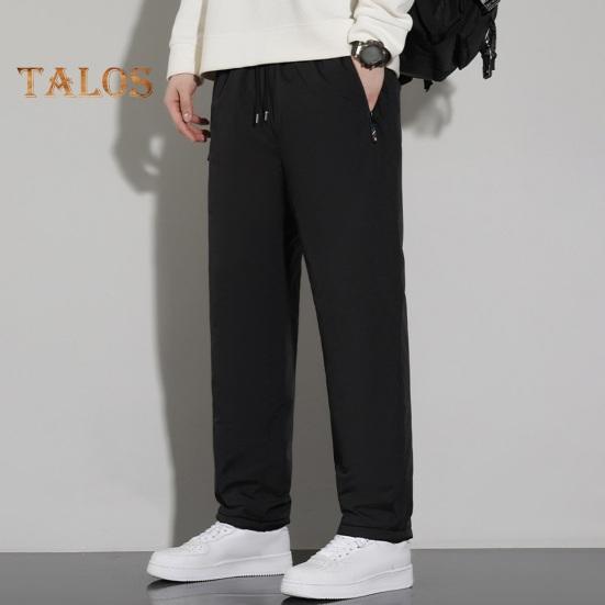 Зимние брюки для мужчин среднего возраста, утолщенный флис, эластичный пояс на шнурке, большие размеры, сохраняющие тепло, карманы на молнии, однотонные, теплые, для спорта, путешествий, работы