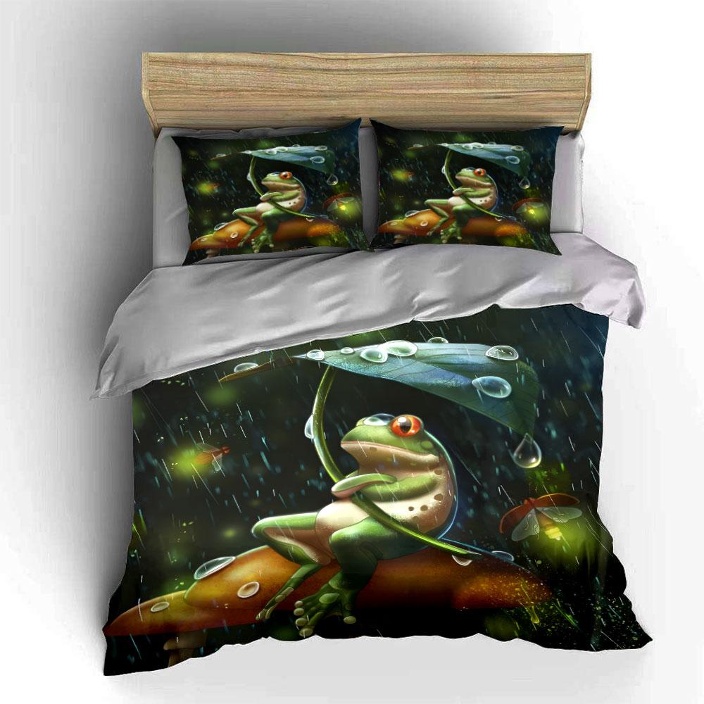 "Frog with Leaf in Rain Set" Bedding Duvet Cover Set Duvet Cover Pillowcases (1 * Duvet Cover 2 * Pillowcases, without duvet insert)