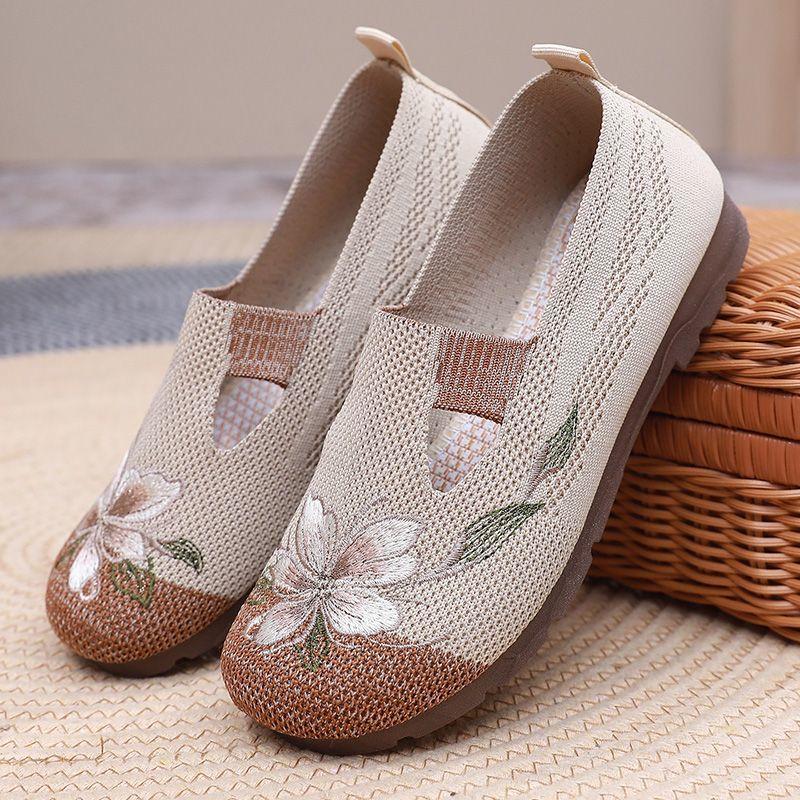 Casual Round Toe Breathable Slip On Woman Footwear Spring Autumn New Arrival 2025 Original Offer 39 Embroidered Shoes for Women