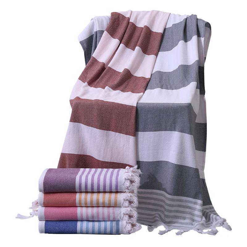 Turkish Cotton Striped Beach Towel with Tassels – Absorbent, Ideal for Bathing, Swimming, and Sun Protection