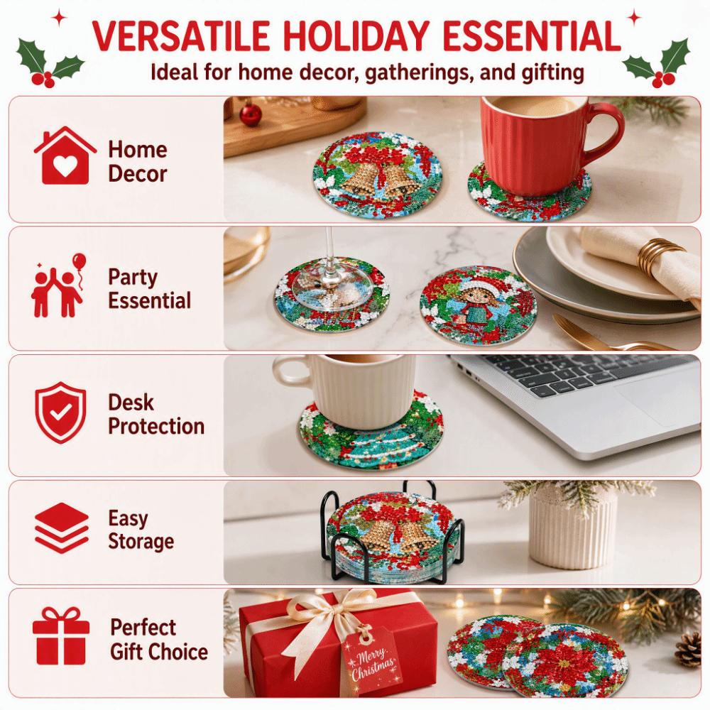 8Pcs with Metal Stand Round Art Coasters Entry-level Coaster Kit DIY Painting Coasters Gift