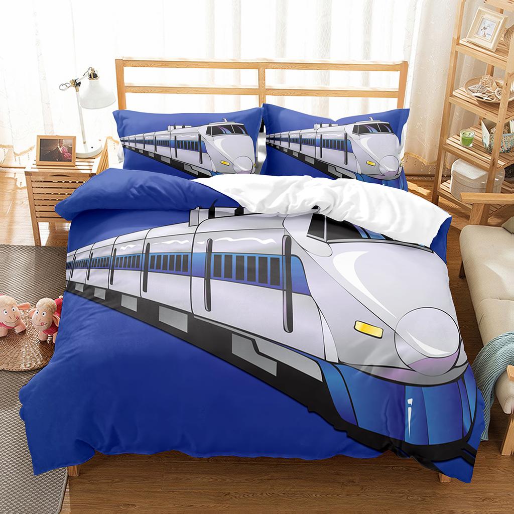 Пододеяльник с рисунком из мультфильма «Поезд» для двуспальной кровати, односпальной кровати размера «king-size», полиэстеровое одеяло, комплект постельного белья с рисунком «Транспорт»