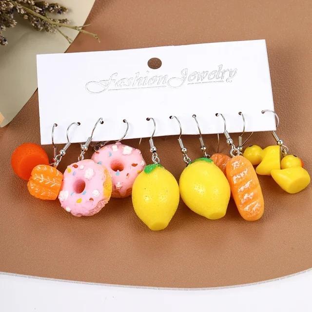 Комплект из 5 пар новых сережек из фруктовой смолы для еды и напитков, женские серьги со свежим и сладким темпераментом