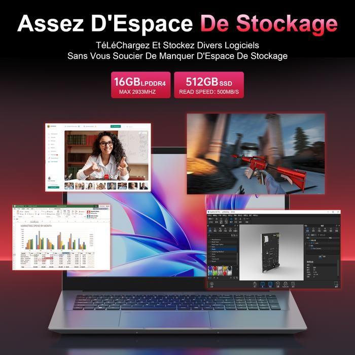 ACEMAGIC PC Portable - 18.5" Écran FHD - 16Go RAM DDR4 512Go SSD - Ryzen 4300U jusqu'à 3,7GHz(Défaite N100/N150),3*USB3.2,BT5,WiFi5