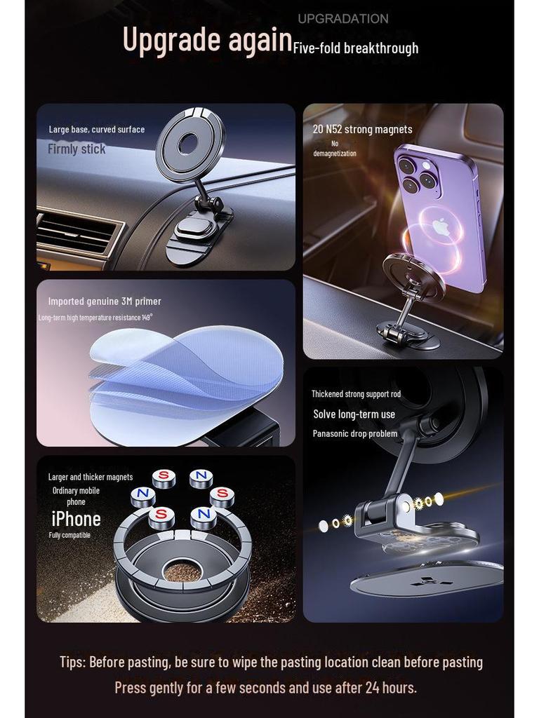 Магнитный вращающийся автомобильный держатель для телефона MagSafe с сильным магнитом N52 для приборной панели