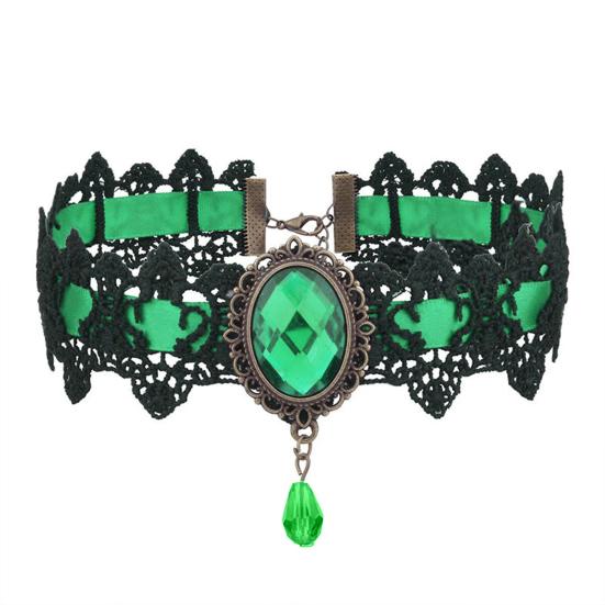 Женский чокер Готический винтажный плетеный эстетичный с искусственным драгоценным камнем нарядный подарок для дам панк кружевная строчка ключичное ожерелье модное украшение