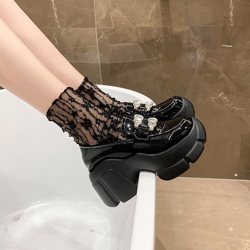Модные туфли на платформе с высоким каблуком 6,5 см, весна-осень, блестящие туфли Мэри Джейн с кристаллами, простые туфли на платформе, студенческие милые женские туфли
