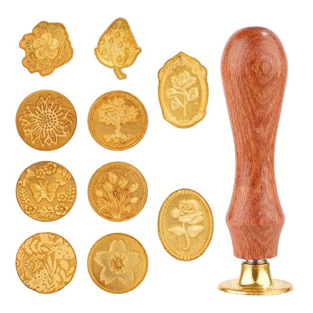 Набор печатей из воска Yousheng, головки печатей из воска с деревянной ручкой, несколько узоров, набор печатей из воска для писем, поздравительных открыток, подарков, украшений