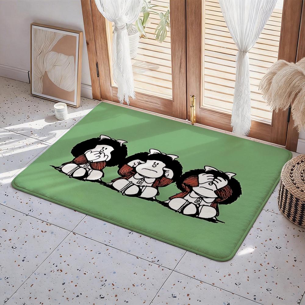Cute Cartoon Mafalda Floor Mat Eco Flannel Doormat Non Slip Odorless Indoor Floor Rug Soft Short Plush Home Mat