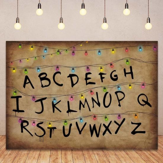 Рустикальный Алфавитный Фон Ретро Цветной Гирляндный Свет Алфавитный Фон Тема Вверх Ногами Фотореквизит для Хэллоуина Принадлежности для Вечеринки по Случаю Дня Рождения