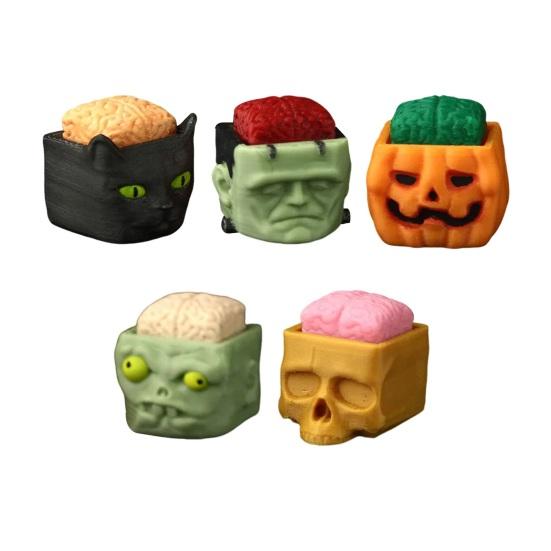 1/5 шт. Хэллоуин Кубическая голова Фигурка Жуткий Мини Череп Тыква Зомби Черный Кот Голова Смола Статуэтка Игрушка Украшение для дома офиса рабочего стола
