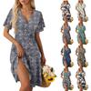 Women's Summer Dress Loose Beach Vacation Casual Deep V Neck Short Sleeve Dress Elegant Dress
