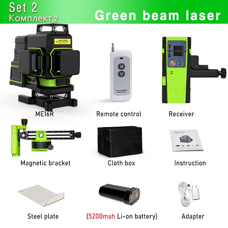 CLUBIONA Обновленный 4D 16-линейный лазерный уровень с зеленым лучом, самовыравнивающийся пульт дистанционного управления