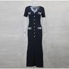 Knit Button Ribbed Slim Hip Package Women Long Dress Early Autumn V-neck Short Sleeve Female Robe