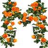 Artificial Silk Fabric, Orange Rose Vines, Halloween Artificial Green Plants, Flower Vines, Home Dining Table Decoration
