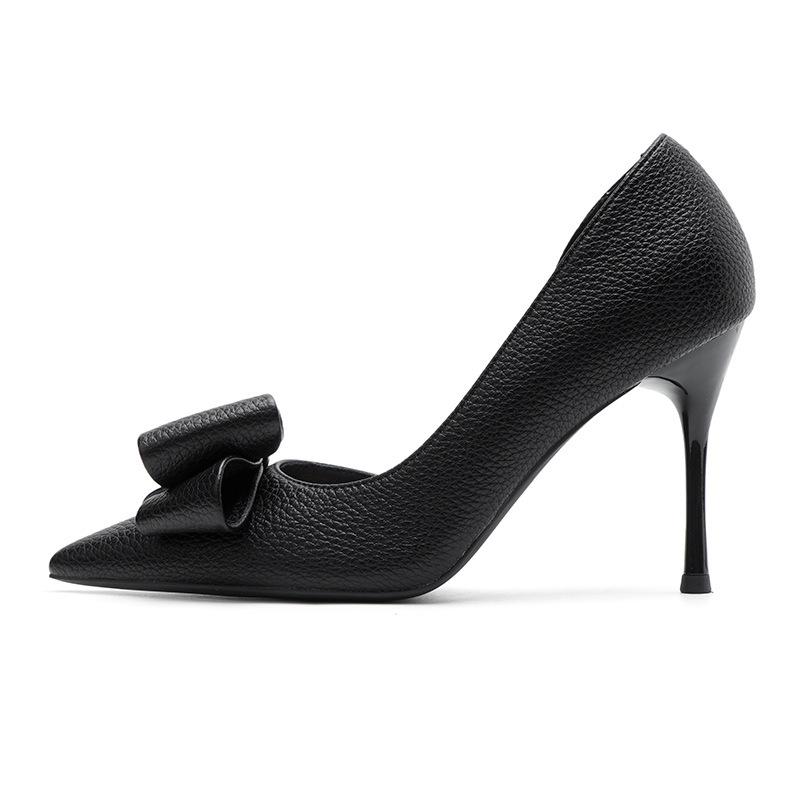 Элегантные женские туфли на шпильке, пустые туфли на высоком каблуке с бантом сбоку, банкетные темпераментные туфли с острым носком и неглубоким носком