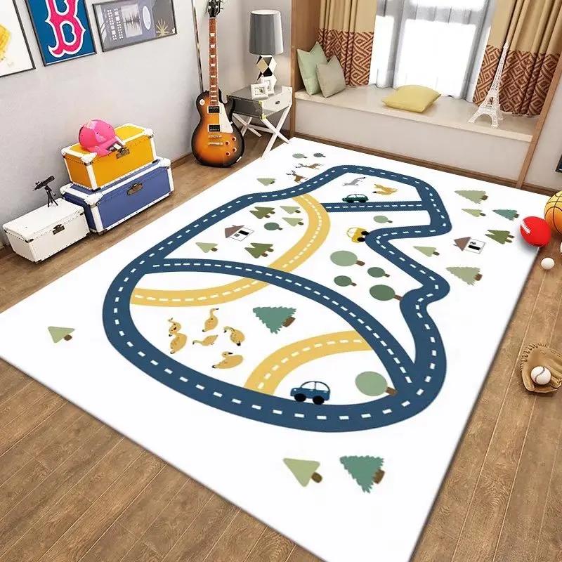 Car Rug Play Mat Road Rug Kid Play Mat Playroom Toy Car Mat Kids Carpet City Map for Bedroom Classroom Home Decor