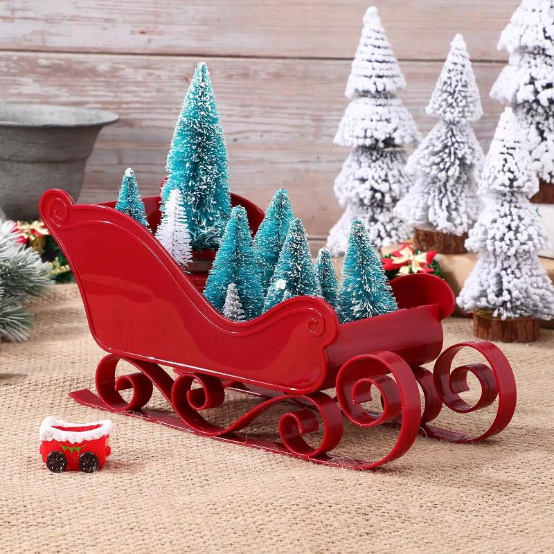 Christmas Sleigh Decoration Collection, Red Santa Claus Sleigh Decoration, Suitable for Christmas Holiday and Party Decoration
