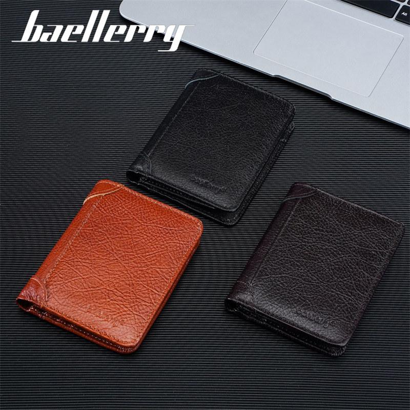 Baellerry Винтажный дизайн Тройного сложения Настоящая Кожа Короткие Кошельки для Мужчин Бизнес Держатель для ID-карт Денежный Кошелек Сумки для Денег