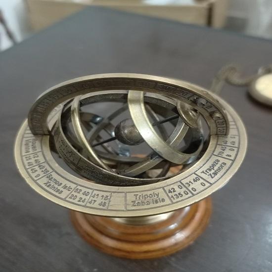Armillary Sphere Brass Astrolabe On Wood Base | Maritime Nautical Collectible Table Décor | Celestial Globe Retro Gift for Her