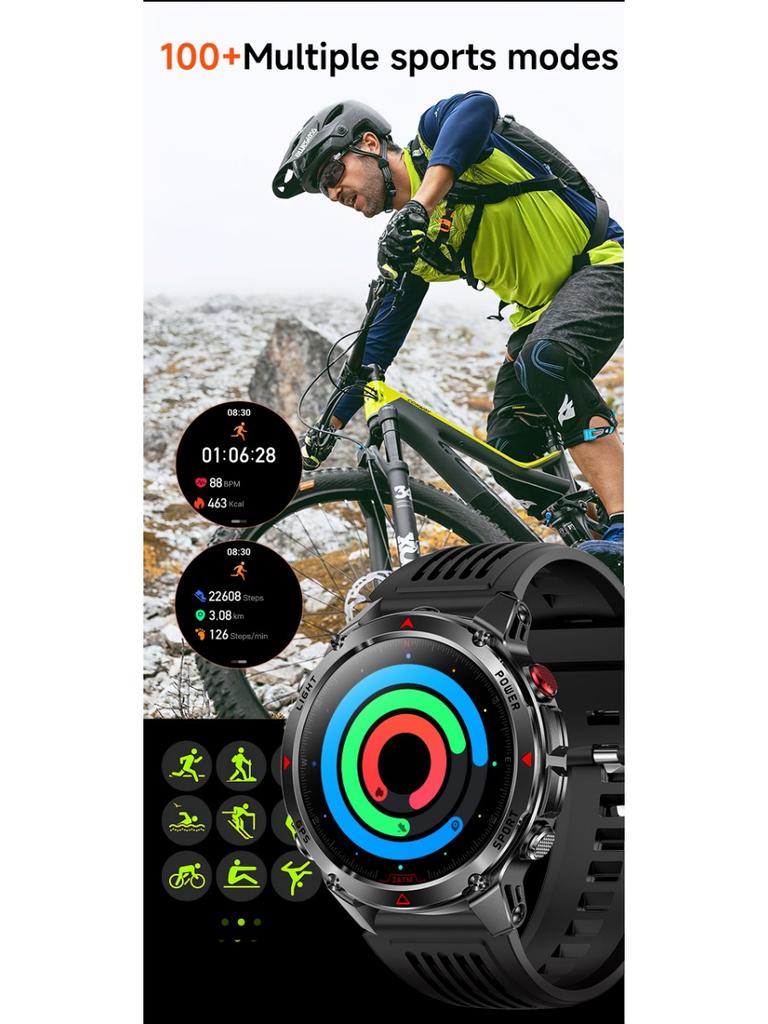 New Military GPS Smart Watch Men Bluetooth Call 30m Waterproof Outdoor LED Flashlight Compass Sport Smartwatch 2025