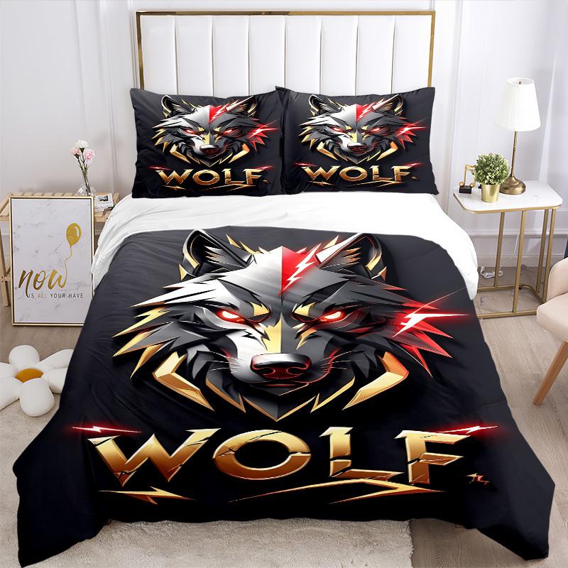 3pcs Wolf Headgear Duvet Cover Set, Cover For Bedroom Guest Room (1 Duvet Cover + 2 Pillowcase, Without Quilt), yy250922187