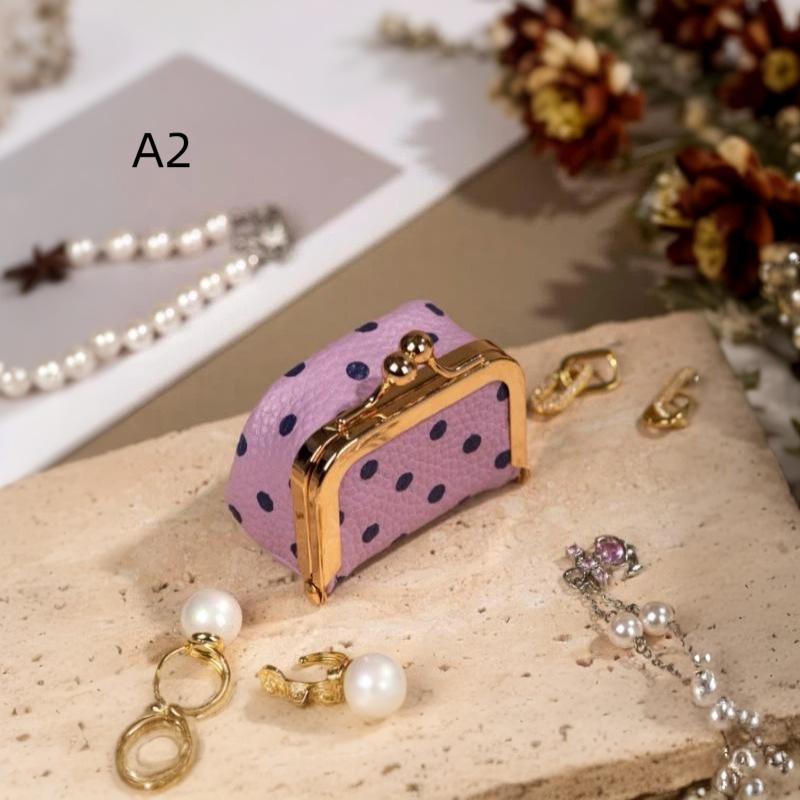 1Pcs Portable Polka Dot Kiss Lock Coin Purse Pu Leather Square Multifunctional Bag For Small Items Jewelry Earrings Storage Box