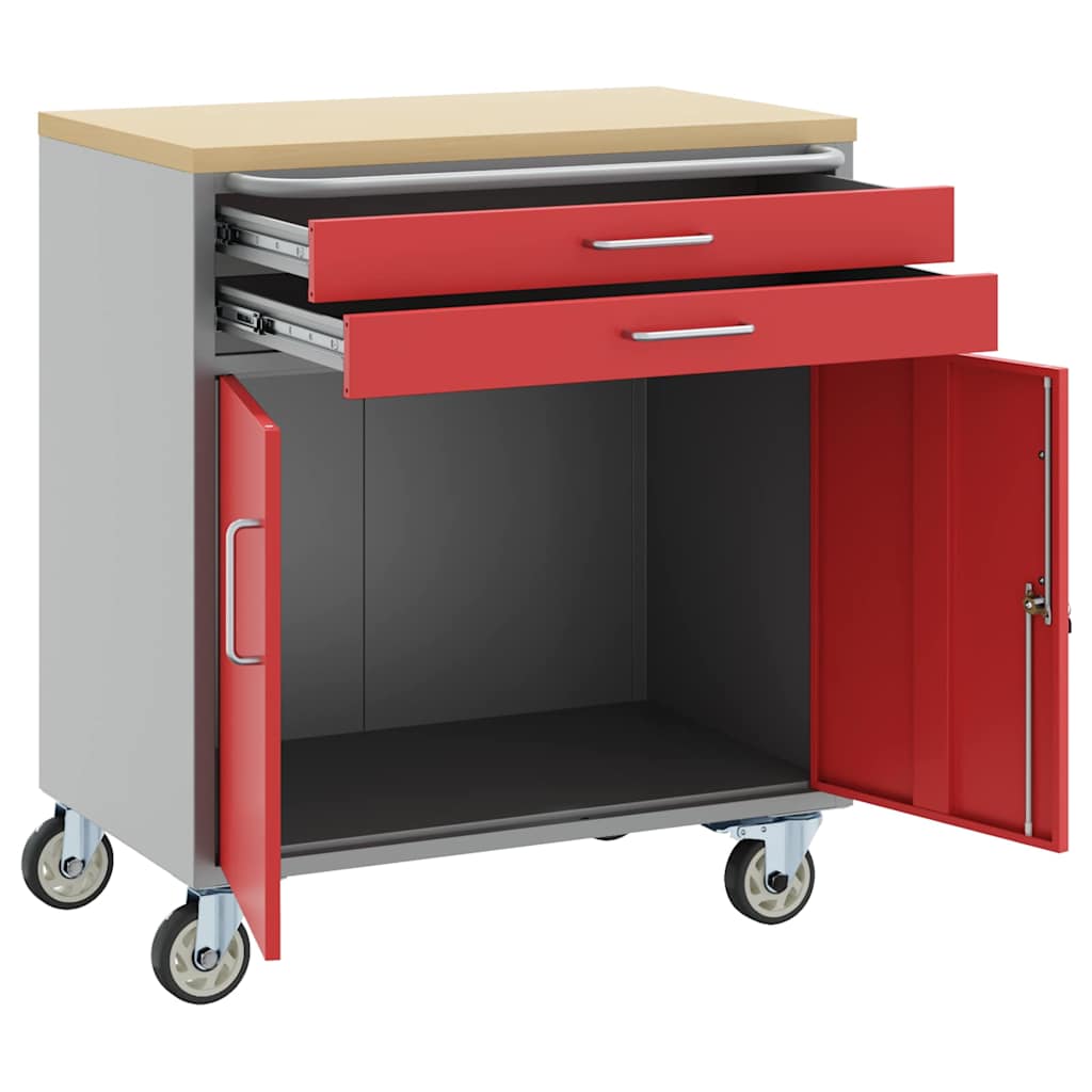 Rolling Workbench Trolley Red and Grey 75 x 45 x 85 cm