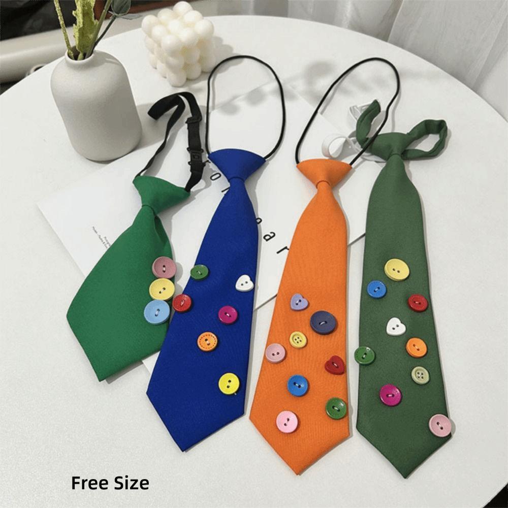 Multicolor Lazy Neckties Colorful Buttons Rubber Band Tie Creative Shirt Tie School Uniform