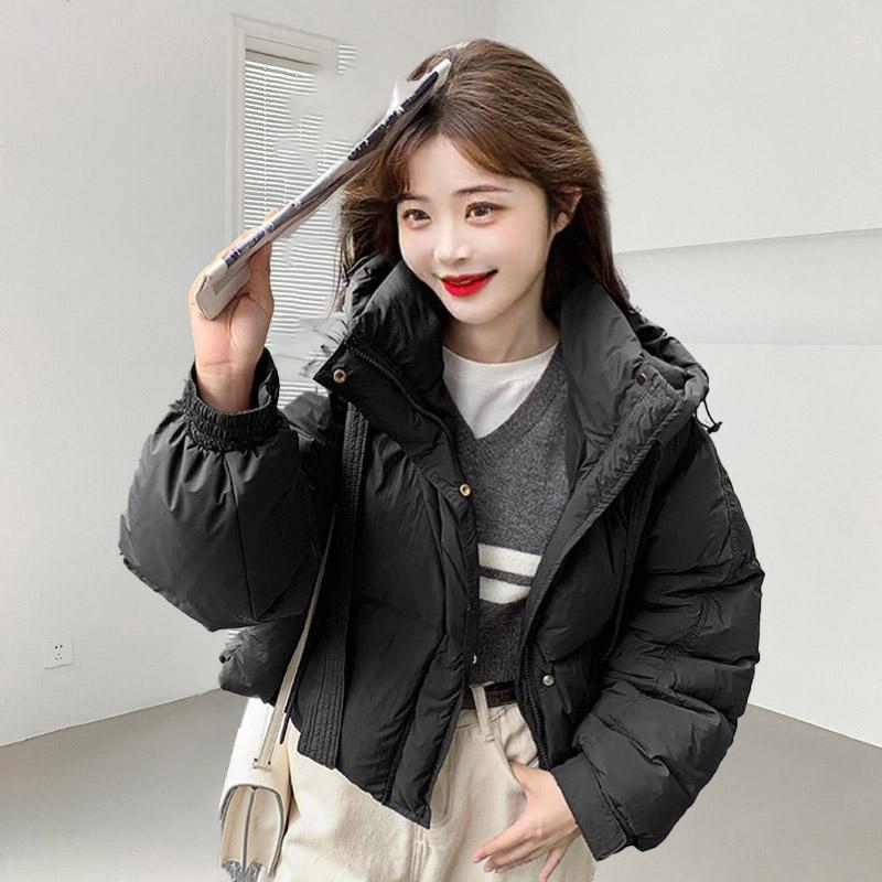 Короткая куртка-пуховик женская толстая белая утиная пуховая куртка с капюшоном однотонная