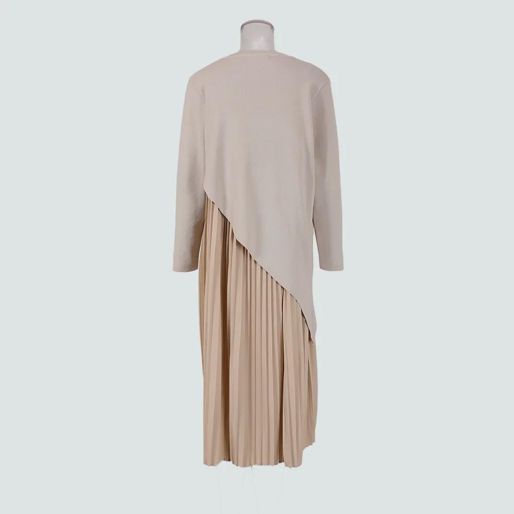 2024 Spring Apricot Pleated Irregular Skirt & Top Set – Versatile Casual Dress