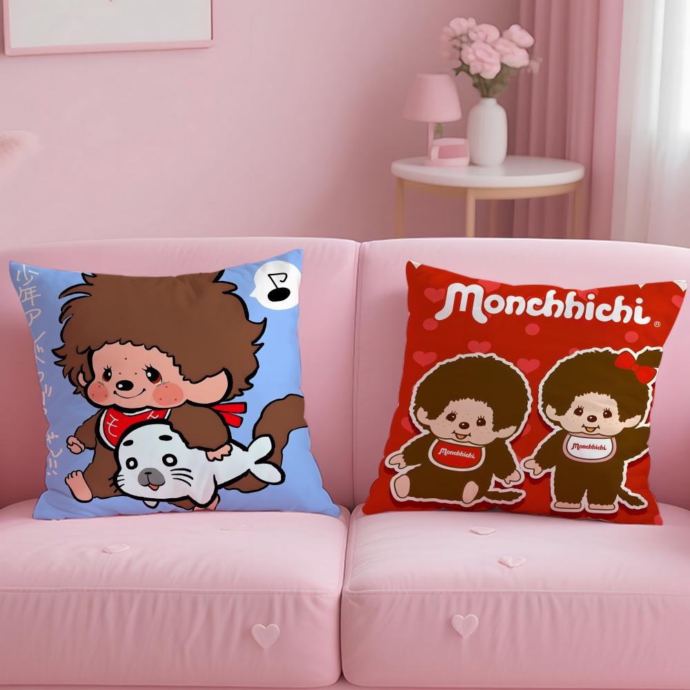 classic toy brand Monchhichi Cushion Cover Soft EasyWash Pillow Case Versatile for Couch Bed Travel and Office