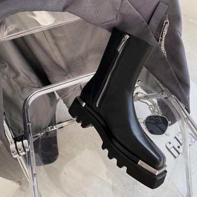 Женские ботильоны 2025 Весна Мотоботы Толстый каблук Обувь на платформе Женские Слипоны Носок Короткие ботинки