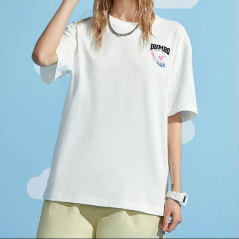 Футболка Li Ning X Disney Dumbo Series с мультяшным принтом, свободная, с круглым вырезом и коротким рукавом, женские топы, цвет не совсем белый AHSRA70-1